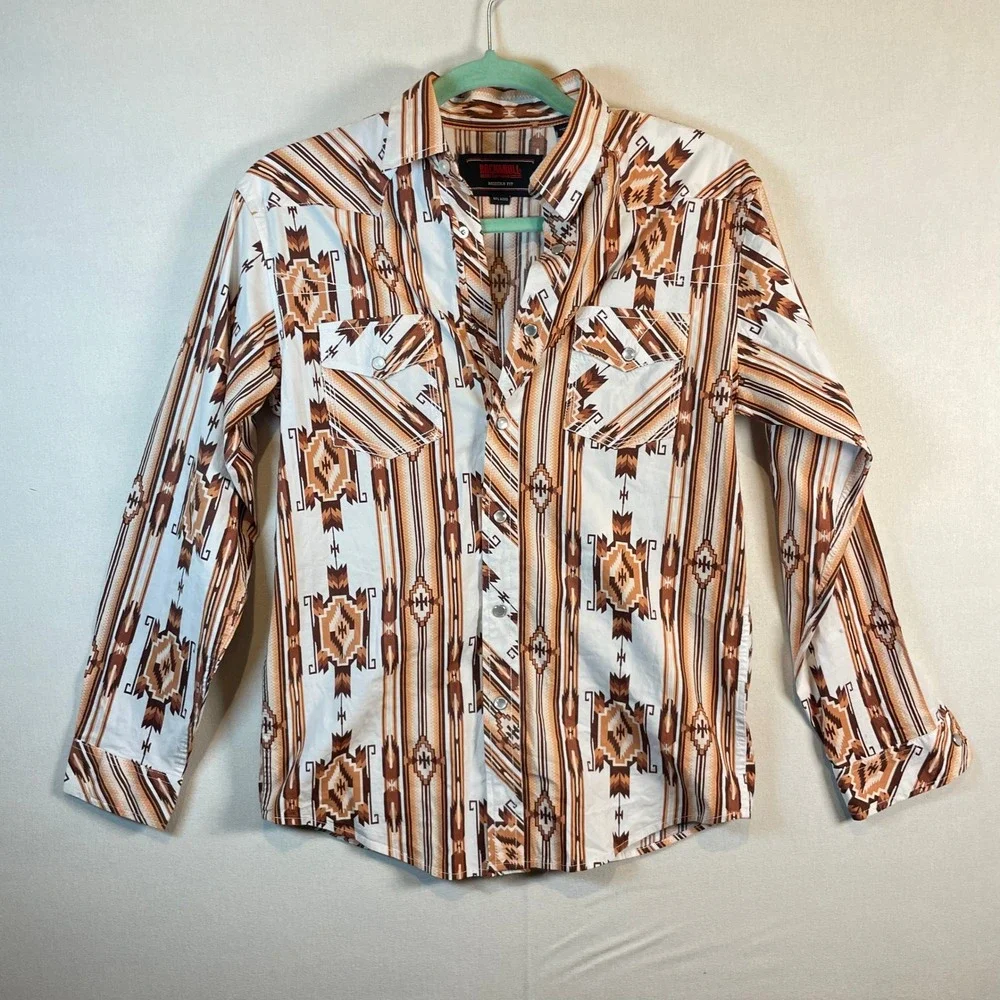 Rock & Roll Denim Western Shirt Southwestern Snap Button‎ Long Sleeve - Size XL